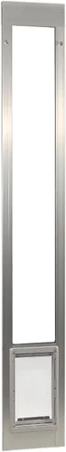 Ideal Pet Products Puerta de aluminio para patio para mascotas, altura ajustable de 77-5/8" a 80-3/8", tamaño de solapa de 7" x 11-1/4", Plateado