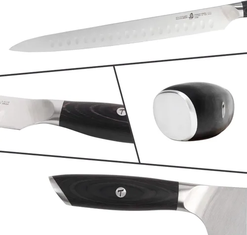 Miniatura 4 de TUO Cuchillo de pechuga de pavo, cuchillo de rebanar de 12 pulgadas, acero alemán 1.4116 de alto carbono, mango ergonómico de madera de Pakka
