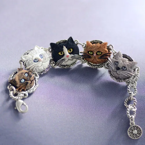 Miniatura 3 de Plata Gato los amantes pulsera, Animal Rescue, siamés, Persa, Esmoquin, KittyFaces, Cat JewelryPet Jewelry- Cat Lover Giftsby Sweet Romance