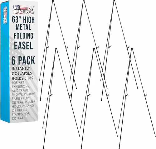 Miniatura 9 de U.S. Art Supply Caballete de exhibición plegable de metal de alta resistencia de 63 pulgadas, altura ajustable, soporta 10 libras, soporte