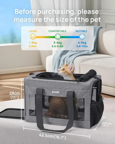 Miniatura 8 de Transportador de gatos aprobado por aerolíneas, transportador de mascotas de lado suave, transportador portátil para perros con estructura estable