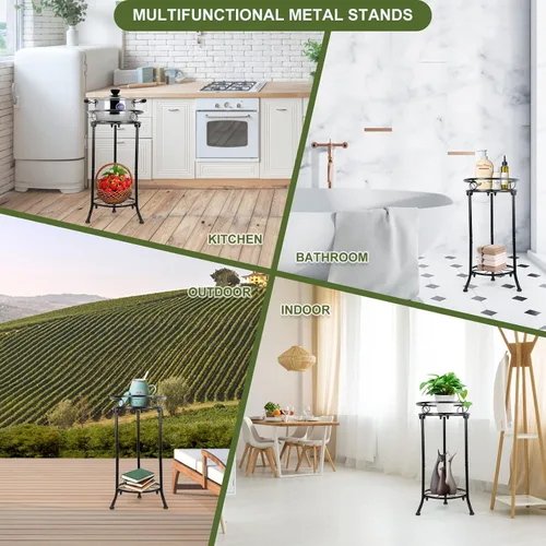 Miniatura 7 de Soporte de Plantas de Interior de 2 Niveles, Soportes de Plantas de Metal Altos para Exterior de 20.3 Pulgadas Negros, Soporte de Esquina Individual