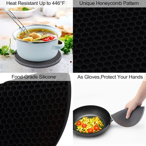 Miniatura 3 de Paquete de 4 salvamanteles de silicona para ollas y sartenes calientes, soportes para ollas, alfombrillas de silicona antideslizantes y resistentes