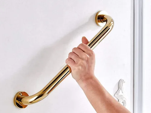 Miniatura 4 de Barra de agarre de 20 pulgadas para seguridad de ducha de hotel, motel, hogar, latón macizo, oro pulido, reposabrazos de construcción resistente