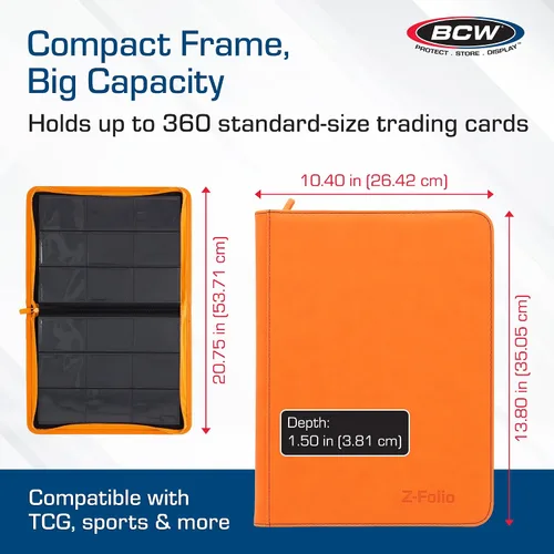 Miniatura 3 de BCW Z-Folio - Álbum LX de 9 bolsillos - Naranja Organizador de tarjetas con cremallera segura Carpeta de colección de tarjetas de cuero