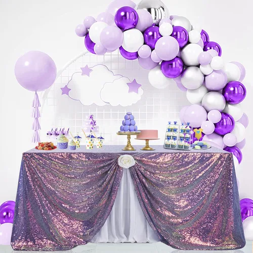 Miniatura 108 de B-COOL Mantel de lentejuelas de 60 x 102 pulgadas, mantel de cumpleaños rectangular azul bebé, brillante, duradero, boda, fiesta, restaurante