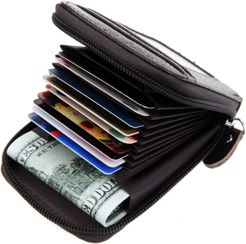 Miniatura 2 de RFID mini organizador de tarjetas de crédito, cuero auténtico, billetera compacta con visor de identificación, S, Coffee
