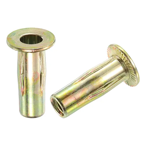 Miniatura 4 de uxcell Tuercas remachadoras multiagarre 1/4-20, 5 piezas de vástago preabombado cabeza plana roscada tuerca de inserción chapada en zinc dorado
