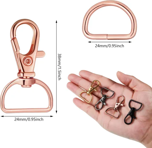 Miniatura 2 de Hotop 100 ganchos de clip para llavero con clip de anillo en D, ganchos giratorios y anillos para llavero en D, cierre de pinza de langosta
