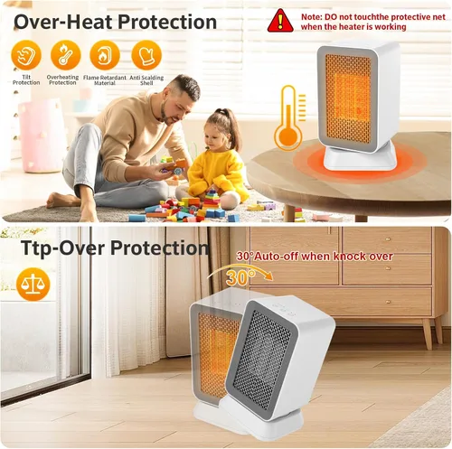 Miniatura 6 de AIDENOEY Calentador de espacio con 3 modos, 1000 W de bajo consumo silencioso, mini calentadores portátiles, calentador rápido de cerámica PTC