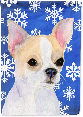 Miniatura 125 de Caroline's Treasures SC9374GF Bulldog English Snow flakes Holiday Garden Flag Buzón Bandera decorativa para patio exterior, patio, obras de arte