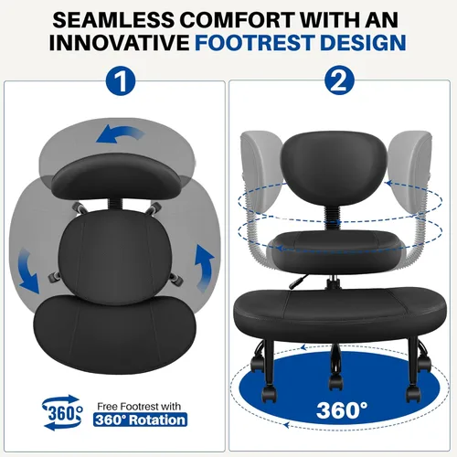 Miniatura 4 de Silla de oficina con patas cruzadas con ruedas, silla ergonómica arrodillada con soporte lumbar y altura ajustable para meditación, escritorio