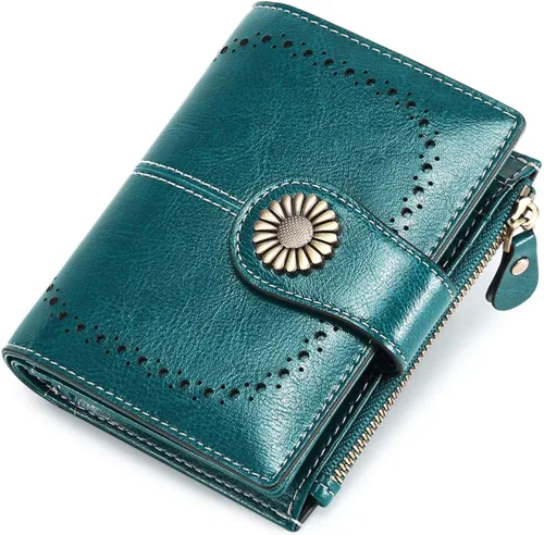 Carteras para mujeres pequeño bifold RFID bloqueo cartera de cuero genuino vintage cremallera corto titular de la tarjeta señoras monedero elegante