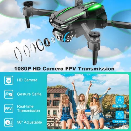 Miniatura 2 de Dron con cámara, dron plegable HD 1080P FPV para niños, adultos y principiantes, cuadricóptero RC con motor sin escobillas y vuelo estable, gestos