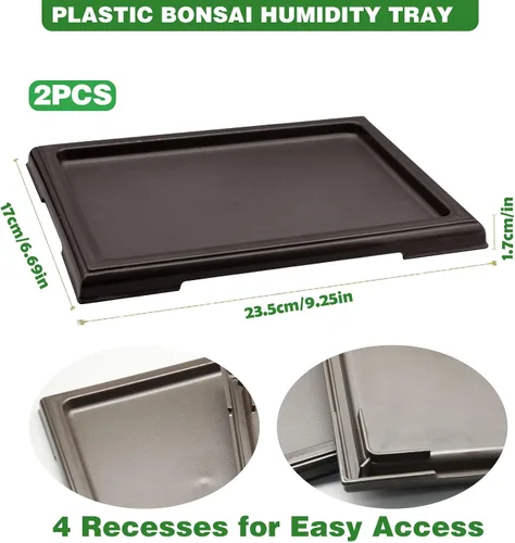 Miniatura 7 de 2 macetas de bonsái para goteo de humedad, bandeja cuadrada de drenaje para árboles bonsái de cactus, accesorios (negro)