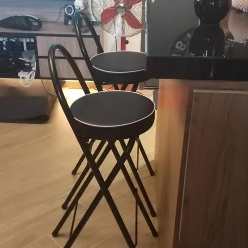 Miniatura 4 de Taburete plegable para desayuno, silla alta con asiento acolchado, taburete redondo portátil con respaldo, taburete plegable para adultos al aire