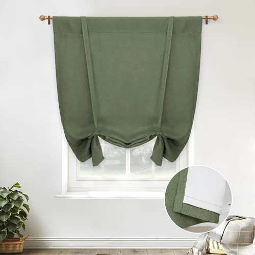 Miniatura 27 de DriftAway - Cortinas de Lino con Doble Capa, Blackout, de Atar, con Aislaje Térmico, Totalmente Forradas, Estilo Globo Romano, para Baño, con Lino