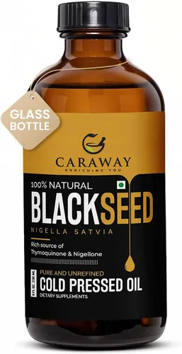 CARAWAY Aceite de semilla negra orgánico - Aceite de nigella sativa prensado en frío - Puro y sin refinar - Rico en timoquinona para apoyo