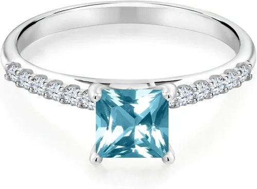 Miniatura 2 de Gem Stone King Juego de anillos de oro blanco de 10 quilates con topacio azul hielo y zafiro blanco creado