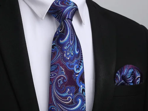 Miniatura 19 de HISDERN Corbatas para hombre, corbata de cachemira y bolsillo cuadrado tejido clásico floral para hombre, corbata de fiesta de boda