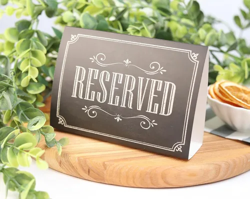 Miniatura 2 de Paquete de 20 letreros de mesa rústicos reservados – Señales reservadas para boda – Carteles de pizarra negra reservados – Accesorios de boda