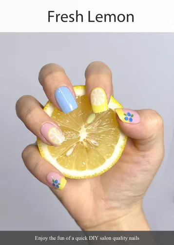 Miniatura 2 de AutyaMee Tiras de uñas de gel semicuradas (limón fresco), 20 unidades de envolturas de uñas de gel, calcomanías, calidad de salón, arándano, verano