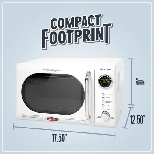 Miniatura 5 de Nostalgia Horno microondas compacto retro para encimera, 0.7 pies cúbicos, 700 vatios con pantalla digital LED, bloqueo para niños, interior fácil