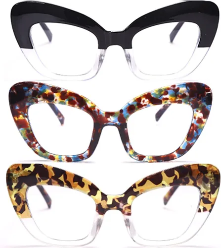 Miniatura 2 de Paquete de 3 lentes de lectura estilo Oprah, con bloqueo de luz azul para computadora con ojo de gato para mujer
