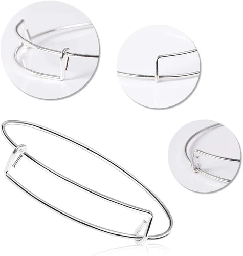 Miniatura 4 de UPINS 60 pulseras extensibles de alambre ajustable en blanco pulseras para mujeres DIY joyería fabricación, Plateado, 6576