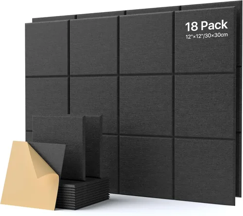 Paquete de 18 paneles de pared insonorizados autoadhesivos, paneles cuadrados de espuma a prueba de sonido para pared, paneles acústicos de alta