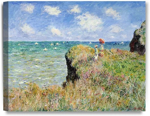 Pinturas clásicas mundiales de Claude Monet Impresión giclée sobre lienzo alargado, pieza de galería para colgar y decorar el hogar, The CliffWalk