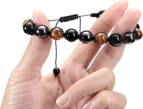 Miniatura 4 de Jovivi Pulsera de piedra de cristal de ojo de tigre de obsidiana negra de 0.315 in0.394 in para hombre, pulsera de piedra de lava con cuentas