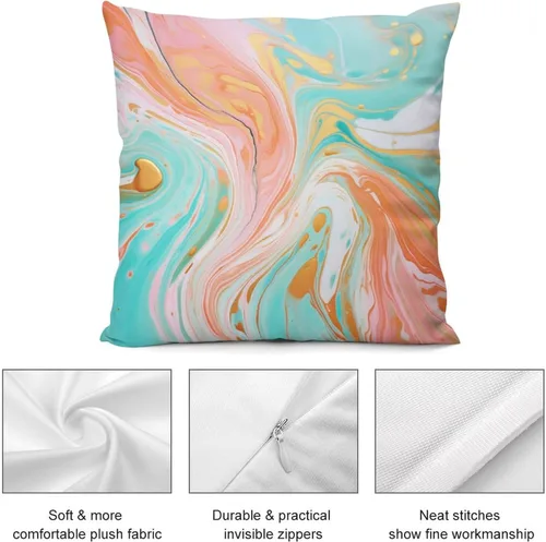 Miniatura 6 de Funda de almohada decorativa abstracta con textura de mármol naranja, rosa y verde, suave, doble cara, 12 x 12 pulgadas, con textura de mármol