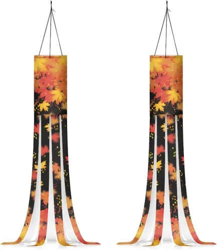 Mumeson 2 piezas de calcetines de viento de otoño de arce de otoño, decoración al aire libre con bandera de cola, decoración colgante para pared,