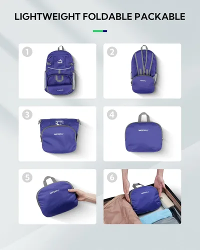 Miniatura 5 de WATERFLY Mochila de senderismo plegable: mochila de día de 25L ultra ligera para mujer y hombre - pequeña mochila plegable compacta para deportes al