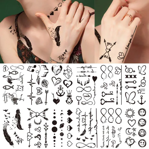 Miniatura 7 de GLARYYEARS Más de 150 tatuajes temporales negros pequeños, tatuajes de manos y rostros, para hombres y mujeres, diseño de serpiente, diseño