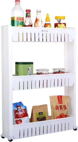 Estante organizador móvil para lavandería con 5 grandes cestas de almacenamiento, diseño delgado ideal para espacios estrechos, PP, 3 niveles.