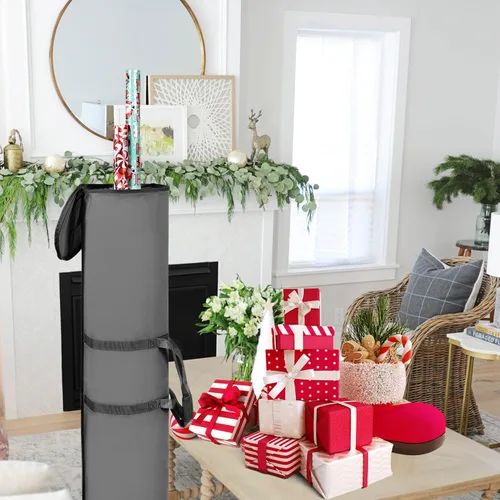 Miniatura 4 de ProPik Bolsa de almacenamiento de papel de regalo, organizador de papel de regalo, paquete de 2 unidades para almacenar hasta 48 rollos de 40 Gris