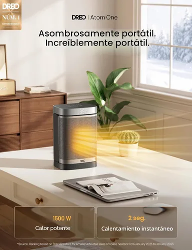 Miniatura 2 de Dreo – Calentador portátil eléctrico oscilante de 70° de cerámica PTC de 1500W con termostato, 4 modos, temporizador de 12 horas; seguro y rápido