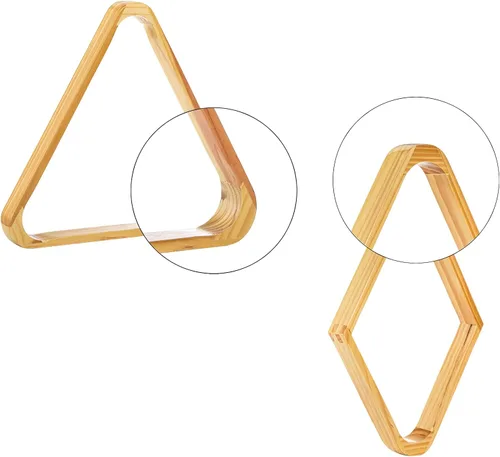Miniatura 3 de TOPZEA Paquete de 2 estantes de madera para bolas de billar, juego de estantes triangulares de madera maciza de 8 bolas de diamantes de 9 bolas