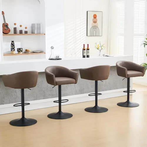 Miniatura 11 de FIRAVOE Juego de 2 taburetes de bar, taburetes de bar giratorios con respaldo y brazos, silla de bar ajustable de piel sintética de 24 a 34