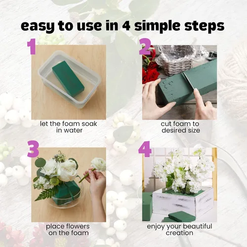Miniatura 5 de Bloques de espuma floral (4 ladrillos) – Espuma de floristería húmeda – Bloque de espuma verde para arreglos de flores artificiales y frescas
