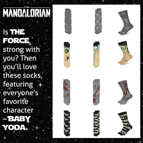 Miniatura 4 de Hyp Calcetines Baby Yoda Star Wars Mandalorian The Child Grogu para hombres mujeres y adultos 4 pares de calcetines en caja de regalo de Star Wars