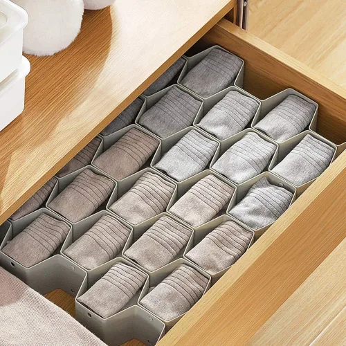 Miniatura 2 de Poeland Organizador de Divisor para Cajones DIY de Plástico en Nido de Abejas Gris, Juego de 2 Gris (2 unidades)