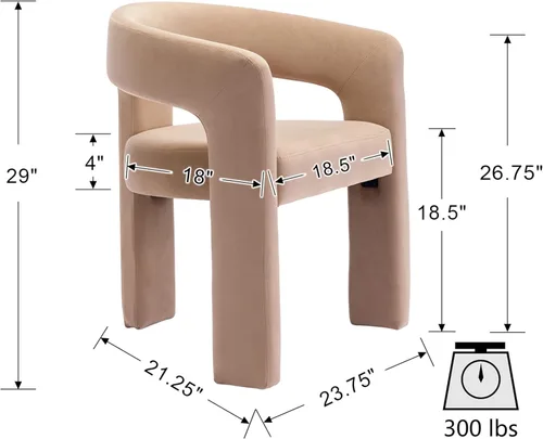 Miniatura 3 de VESCASA Silla de Comedor de Barril de Terciopelo con Respaldo Abierto, Sillón Lateral de Acento Moderno Tapizado con 3 Patas para Caqui-terciopelo