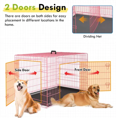 Miniatura 40 de PayLessHere - Jaula grande para perros y perrera para perros medianos y grandes, de metal, con doble puerta, plegable, para viajes, interior y Azul