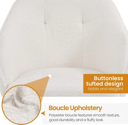 Miniatura 7 de Yaheetech Boucle - Silla de tocador de escritorio con respaldo, cómoda silla de oficina giratoria esponjosa con ruedas, altura ajustable, ángulo