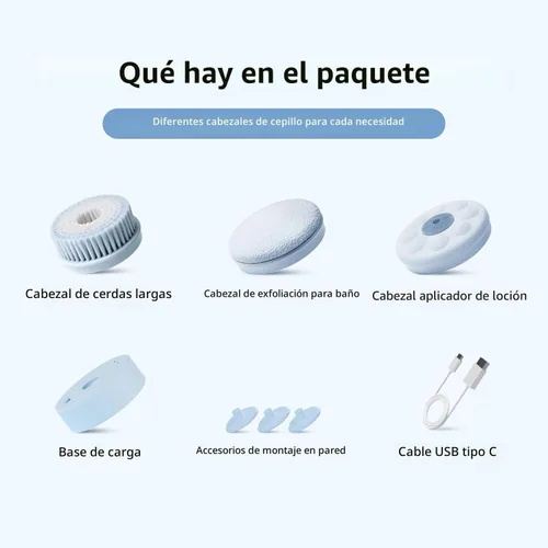 Miniatura 6 de Cepillo corporal eléctrico para la espalda, con esponja para la ducha, impermeable, mango largo doble, cepillo corporal con alimentación eléctrica