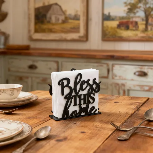 Miniatura 7 de 2Pack Bless This Home Napkin Holder for Table, Modern Metal Black Napkin Holders for Kitchen Dining Tables & Countertops, Paper Cocktail Napkins