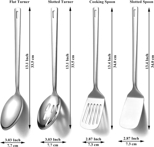 Miniatura 2 de Homquen Juego de utensilios de cocina de acero inoxidable, 4 piezas, juego de utensilios de cocina, juego de espátulas, cucharas de cocina, 1.